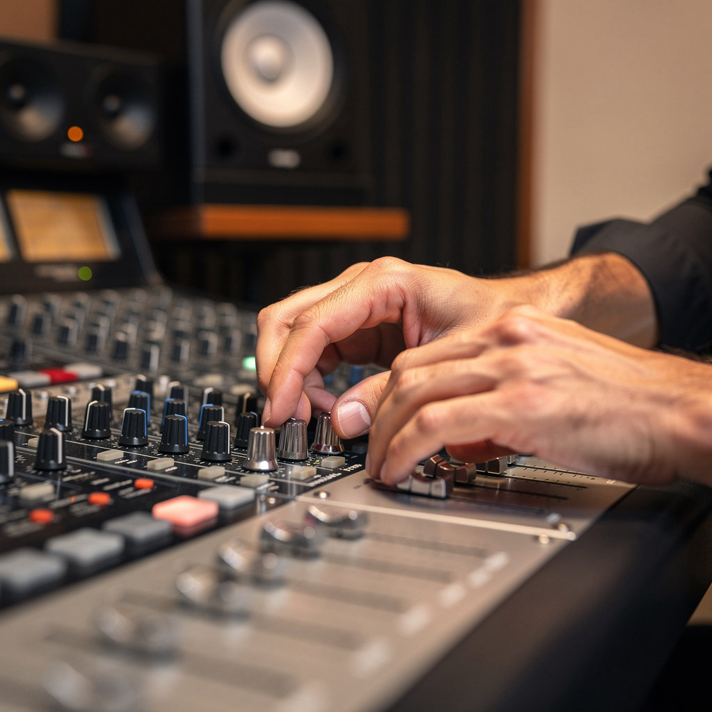 Studio 24 Recording Studio National City professional recording studio with mixing console and microphones for voiceover and music production